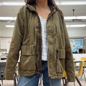 Lucky Brand 100% Cotton Olive Green Men’s Hooded Military Field Jacket Size XL